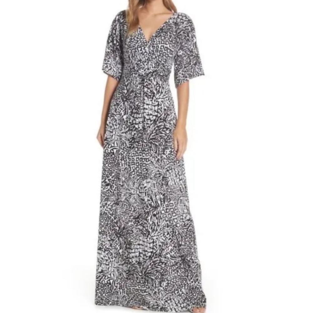 NEW Lilly Pulitzer Parigi maxi dress jersey stretchy v-neck onyx slice medium